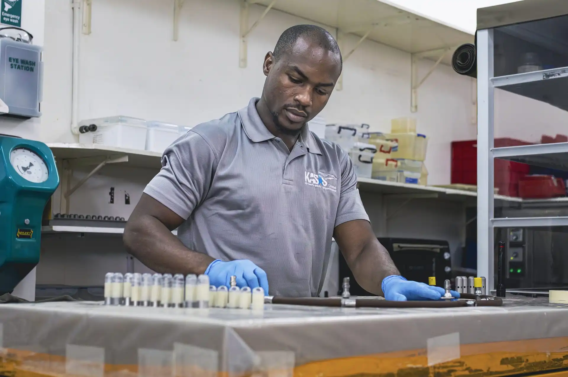Engine technician working on aircraft systems