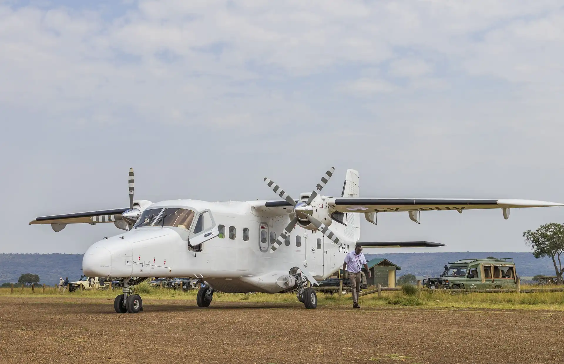 Humanitarian flight landing on remote airstrip in East Africa
